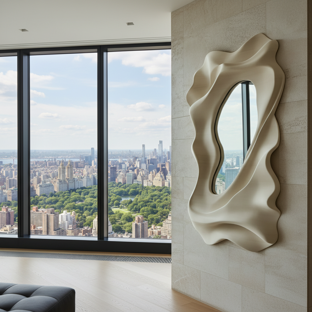 Luxury statement wall mirror with organic fluid flowing design 